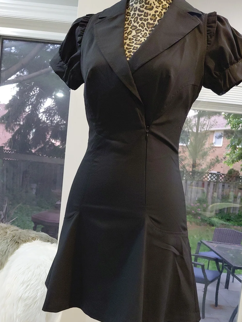 bebe Black Short Puff-Sleeve Fit & Flare Mini Dress - Picture 7 of 10